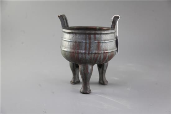 A Chinese Yixing pottery tripod censer, Ding, 18th century, height 20.5cm, body crack